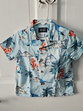 The Children's Place Light Blue Dino & Palm Button-Down Shirt
